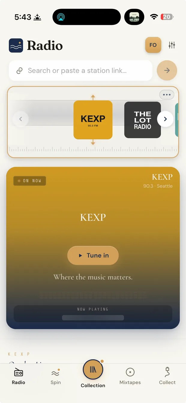 Live radio in Uki Music, tuned to KEXP